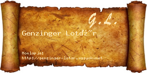 Genzinger Lotár névjegykártya